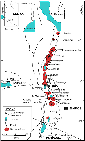 The Rift Valley in Kenya, with geothermal sites